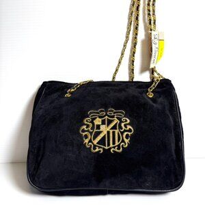 Etsy L J Simone 1980's Vintage Blue /Black & Gold Suede Purse, Gold Chain Strap